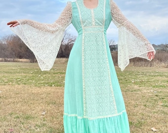 Mint Green Turquoise Candi Jones Angel Sleeve Renaissance Dress