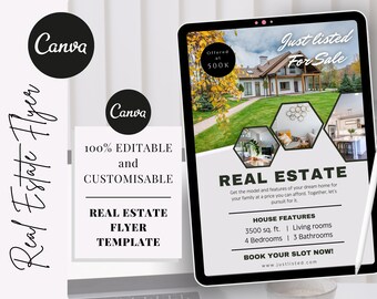 Real Estate Flyer Templates, Just listed flyer, Open house flyer, Realtor flyer, Real estate marketing, 100% Customizable, Editable in Canva