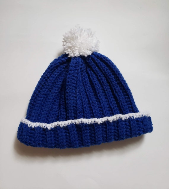 Blue and White Crocheted Hat - Etsy display picture 1