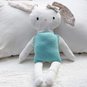 Handmade White and Floral Bunny Rabbit Doll Plushie Animal