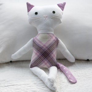 White and Purple Cat Plush Stuffed Animal Doll
