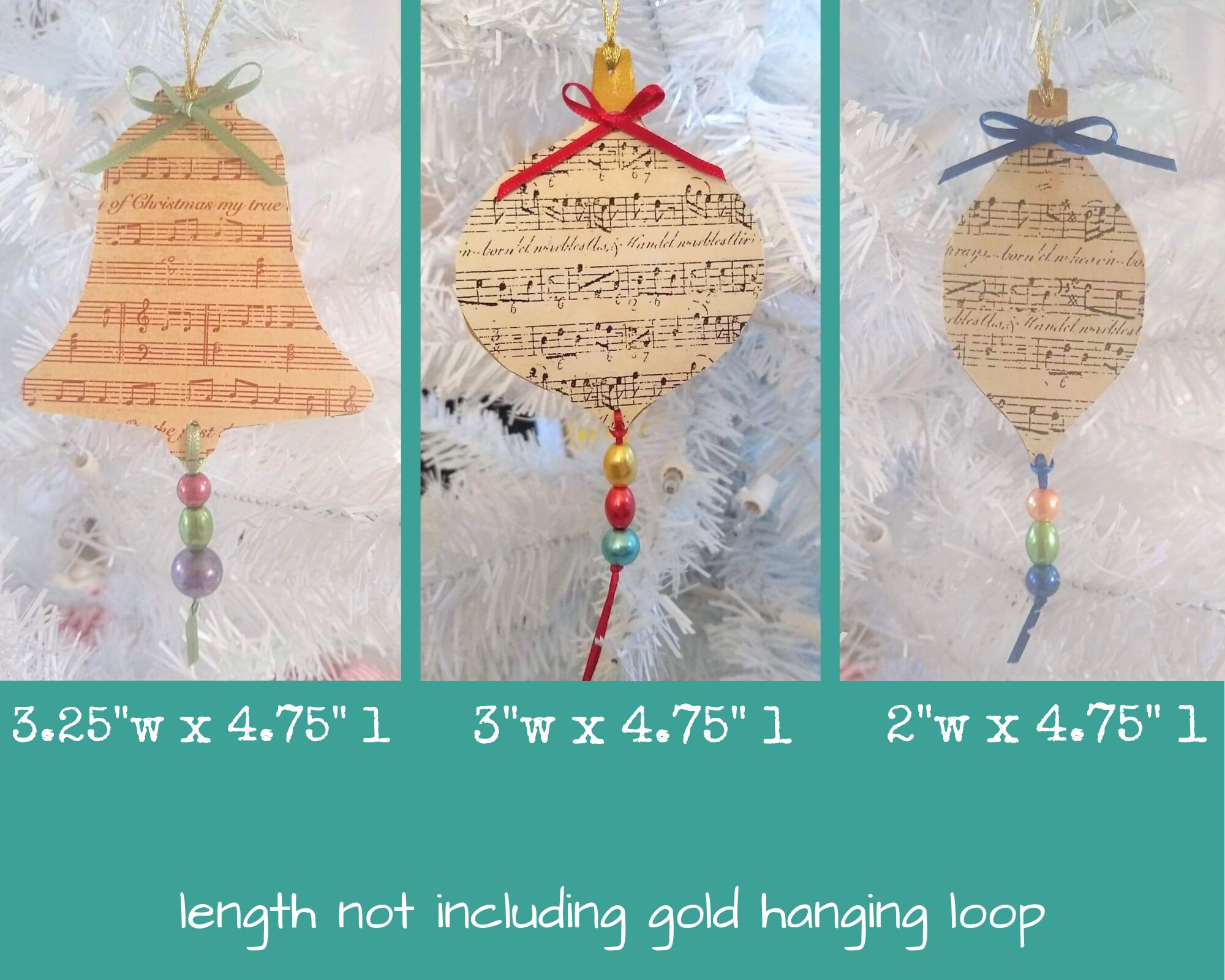 Sheet Music Jewel Toned Christmas Ornaments, Musical Notes Christmas ...