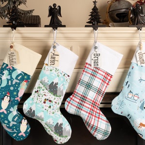 Teal and Red Flannel Christmas Stocking, Personalized Handmade Stocking, Whimsical Holiday Decor, Winter Mantle Decor, Wreath Alternative