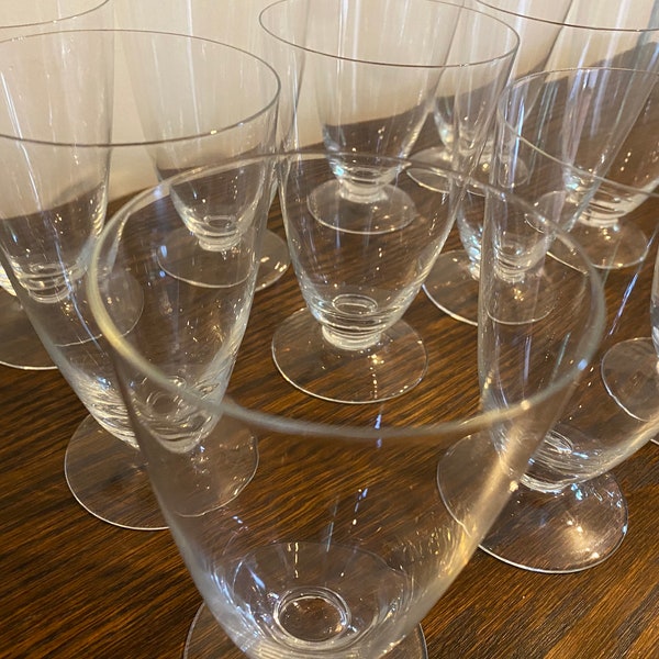 Clear Crystal seven inch (7) tall water glasses. Set of twelve (12) goblets. Vintage. Hand blown glass. Beautiful addition to any table.