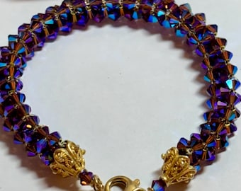 Iris Swarovski Crystal Bracelet - Purple Blue Aurora Borealis, 10K Gold