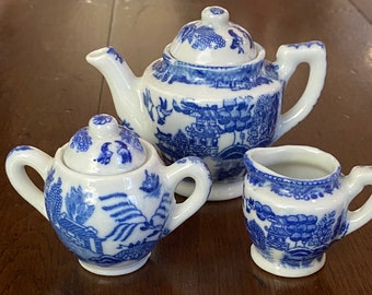 Vintage Blue Willow Porcelain Miniature Tea Set - Made in Japan