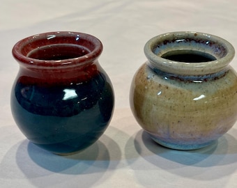 Handmade Thumb Pottery Tiny Succulent Planters - Set of 2 Mini Ceramic Pots