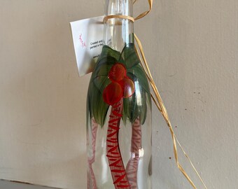 Bottle for Dish Soap, Syrup, Oil & Vinegar, Salad Dressing, Hand Painted, Kim Pall Creations, "the little bottle that could", Spring Palm