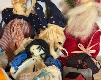 Handmade Country Christmas Ornament Bundle - 20+ Primitive Folk Art Tree Decorations