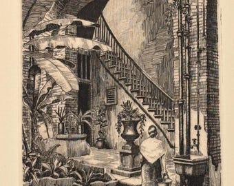 Morris Henry Hobbs Signed Etching: French Quarter Courtyard, 1948
