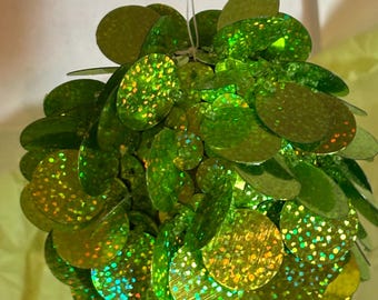 Handmade Green Sequin Christmas Ornament – Iridescent Holiday Decoration