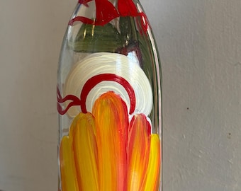 Bottle for Dish Soap, Syrup, Oil & Vinegar, Salad Dressing, Hand Painted, Kim Pall Creations, "the little bottle that could", Summer Breeze