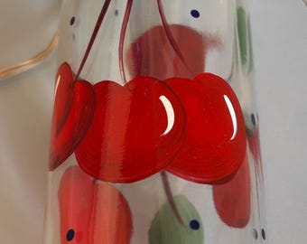 Bottle for Dish Soap, Syrup, Oil & Vinegar, Salad Dressing, Hand Painted, Kim Pall Creations, "the little bottle that could", Fresh Cherry