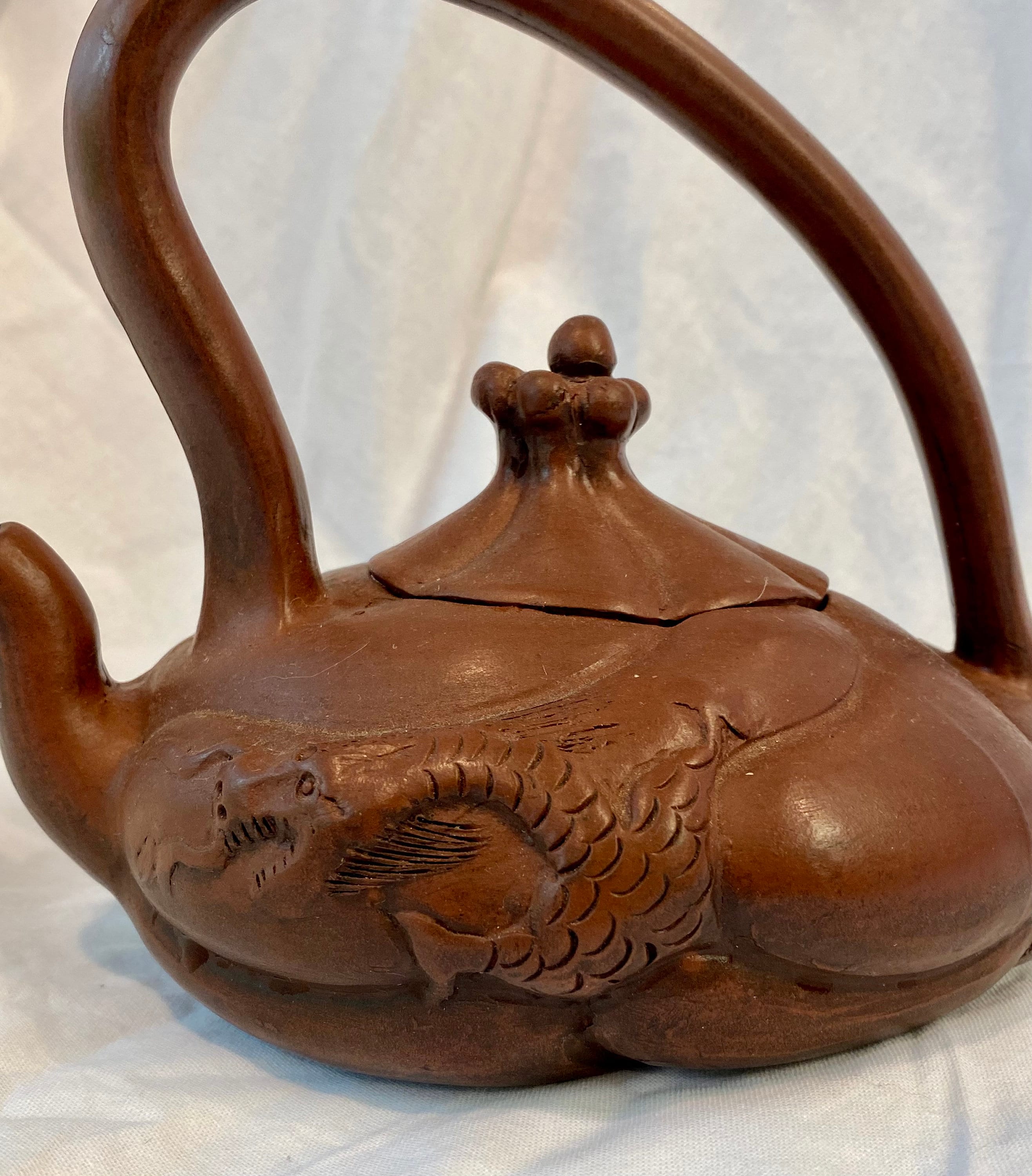 Chinese Vintage Brass Miniature Saki or Tea Pot, Figures