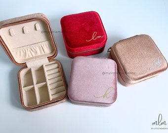 Joyero personalizado, regalos para damas de honor, estuche de viaje personalizado, joyero de terciopelo, propuesta de matrimonio, organizador de joyas