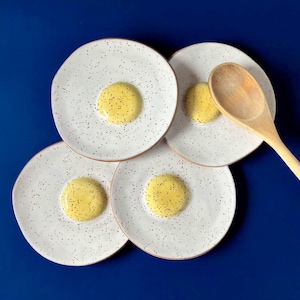 handmade ceramic fried egg spoon rest - speckled stoneware