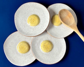 handmade ceramic fried egg spoon rest - speckled stoneware