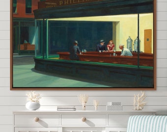 Edward Hopper Nighthawks, Framed Canvas Print, Large Wall Art Print, Abstract Large Art, Minimalist Art, Gift, Wall Decor