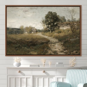 Framed Canvas Oil Painting Landscape Wall Art, Nature Framed Large Gallery Art, Green Art, Vintage Art, Minimalist Art, Gift, Wall Decor