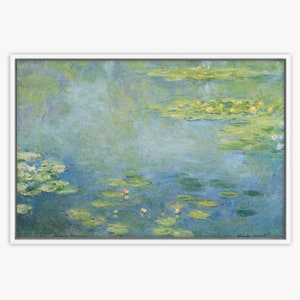 Claude Monet Framed Canvas Print | Water Lilies, Canvas Art, Frame Large Wall Art, Green Art, Vintage Art, Minimalist Art, Gift, Wall Decor White