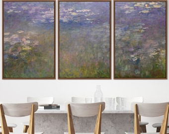 Claude Monet 3 Piece Canvas Wall Art Set | Water Lilies, Frame Large Wall Art, Vintage Art, Minimalist Art, Modern Art, Gift, Wall Decor