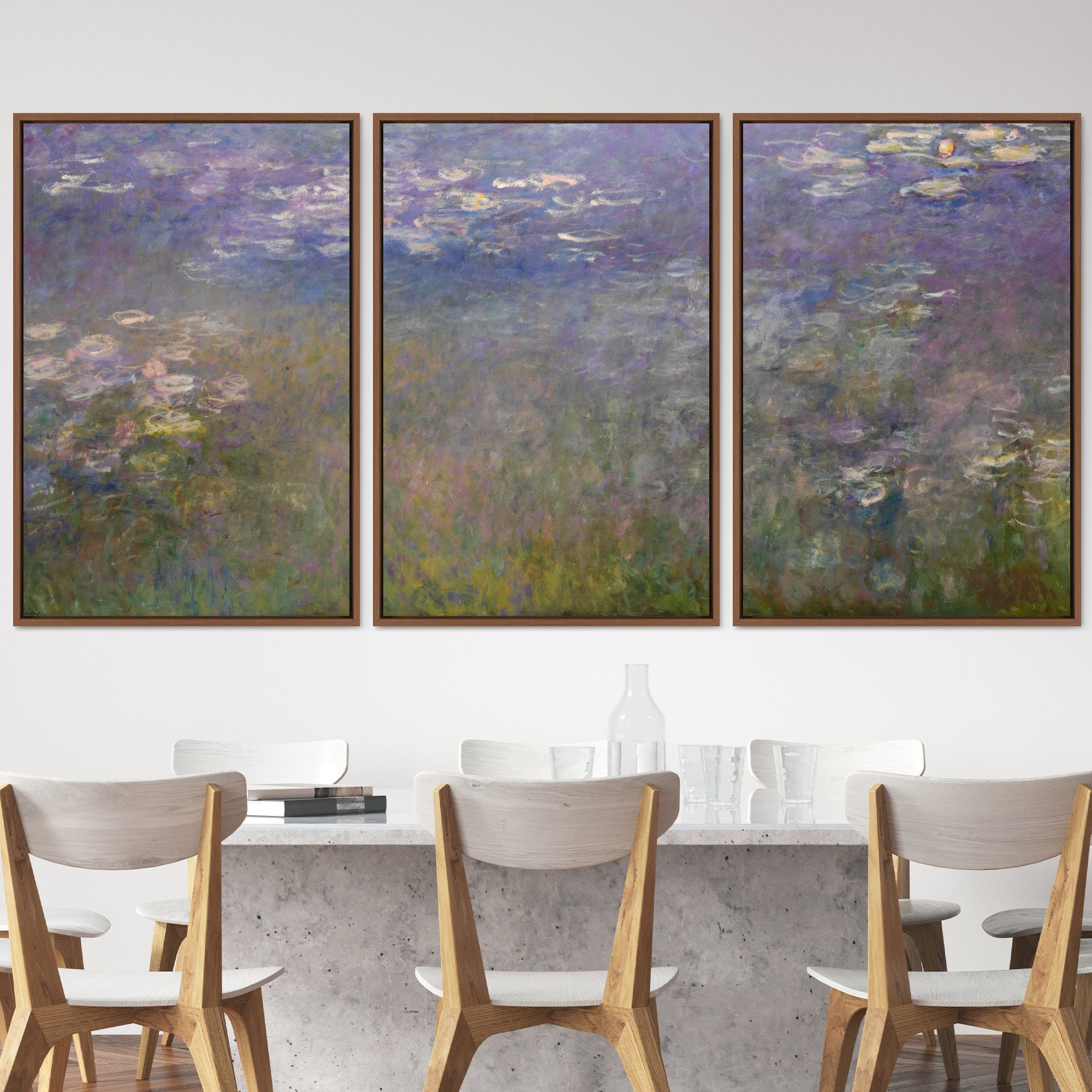 Claude Monet 3 Piece Canvas Wall Art Set | Water Lilies, Frame