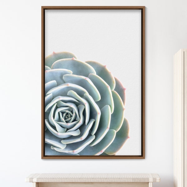 Blooming Lily Pad Suculenta con puntas rojas Plantas naturales Impresión de arte en lienzo, Marco de arte de pared grande, Regalo, Decoración de pared