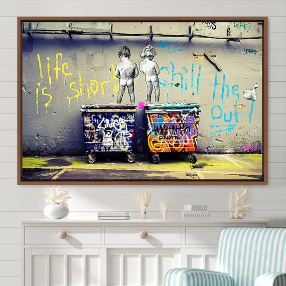 Quadro Astratto Su Tela Con Graffiti Di Banksy "Life Is Short Chill The Duck Out", Poster E Stampe Artistiche Da Parete, 60 X 90 Cm, Con Cornice