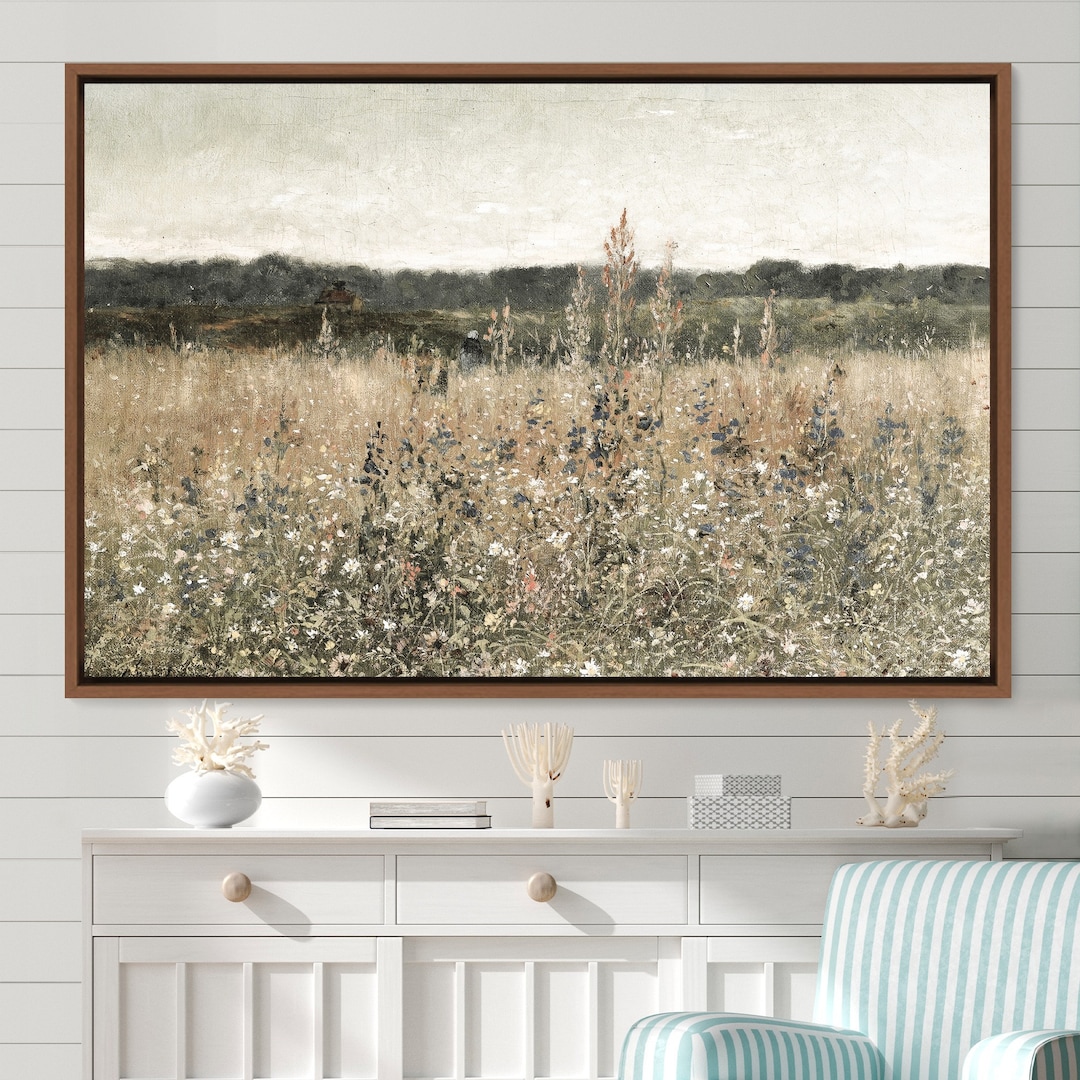 Landscape Wall Art Wildflower Field Oil Painting Large Wall Art Print ...
