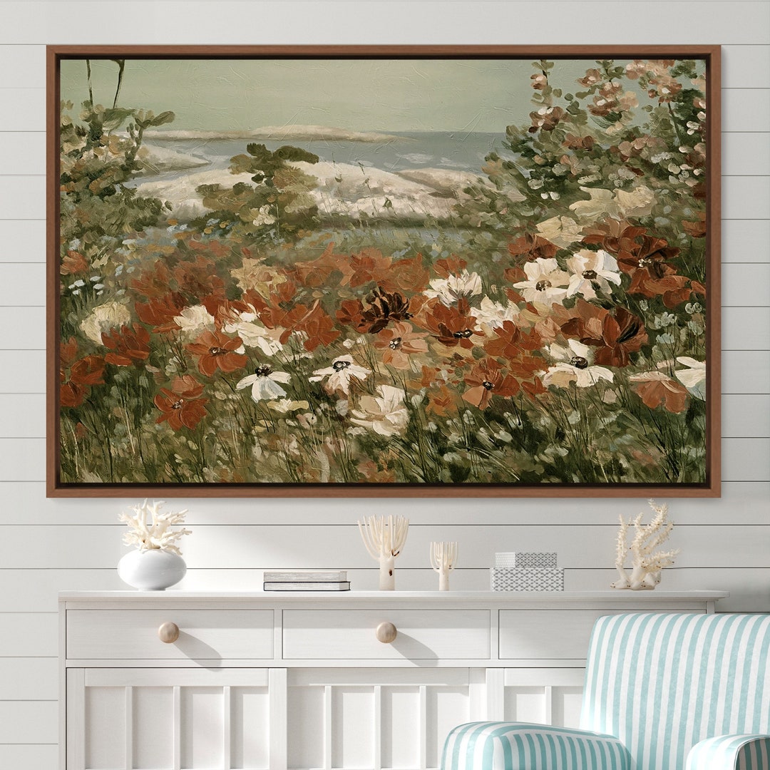 Landscape Wall Art Wildflower Field Oil Painting, Frame Large Wall Art ...
