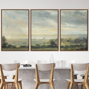 Conjunto de arte de pared de lienzo de 3 piezas, Vista desde el valle del Elba por Johan Christian Dahl, Arte de pared grande con marco, Arte minimalista vintage, Regalo, Decoración de pared