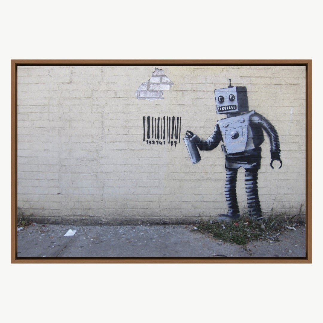 Banksy Robot Spray Painting Barcode Graffiti Street Art
