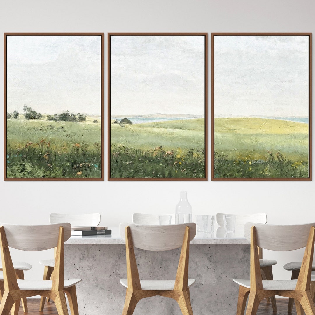 3 Piece Canvas Wall Art Set,green Pasture Countryside Flower Field ...