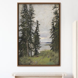 Framed Canvas Oil Painting Landscape Wall Art, Nature Framed Large Gallery Art, Green Art, Vintage Art, Minimalist Art, Gift, Wall Decor