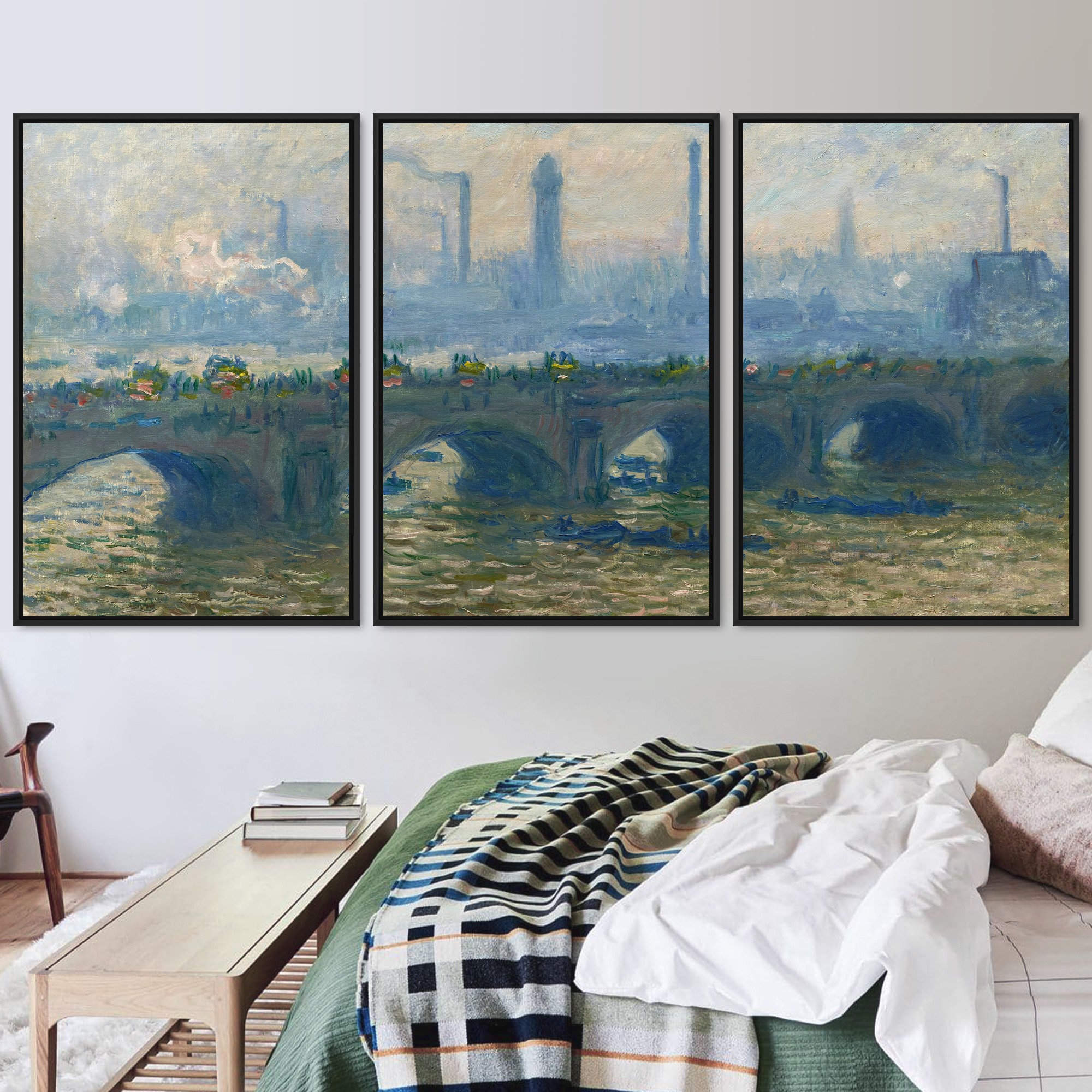 Claude Monet 3 Piece Canvas Wall Art Set | Waterloo Bridge