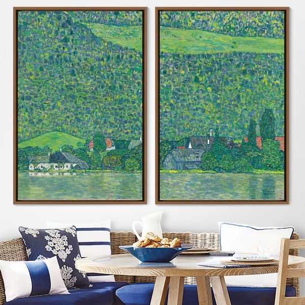 Gustav Klimt 2 Piece Canvas Wall Art Set, Framed Canvas Print Wall Art Famous Art,Frame Large Wall Art,Vintage Art,Green Art,Gift,Wall Decor