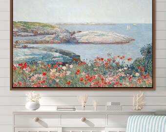 Childe Hassam Landscape Wall Art Wildflower Field Oil Painting, Frame Large Wall Art, Green Art, Vintage Art, Minimalist Art,Gift,Wall Decor