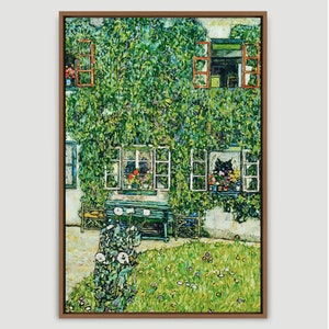 Gustav Klimt Art, House in Weissenbach, Framed Canvas Art Print, Frame Large Wall Art, Vintage Art, Minimalist Art,Green Art,Gift,Wall Decor