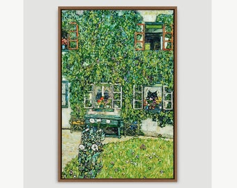 Gustav Klimt Art, House in Weissenbach, Framed Canvas Art Print, Frame Large Wall Art, Vintage Art, Minimalist Art,Green Art,Gift,Wall Decor