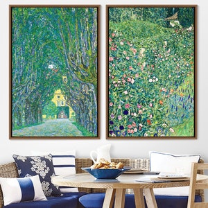 Gustav Klimt 2 Piece Canvas Wall Art Set, Framed Canvas Print Wall Art Famous Art,Frame Large Wall Art,Vintage Art,Green Art,Gift,Wall Decor