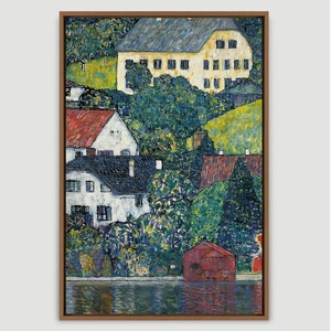 Gustav Klimt Art, Houses at Unterach on the Attersee, Framed Canvas Art Print, Frame Large Wall Art, Vintage Art, Green Art, Gift,Wall Decor