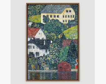 Gustav Klimt Art, Houses at Unterach on the Attersee, Framed Canvas Art Print, Frame Large Wall Art, Vintage Art, Green Art, Gift,Wall Decor