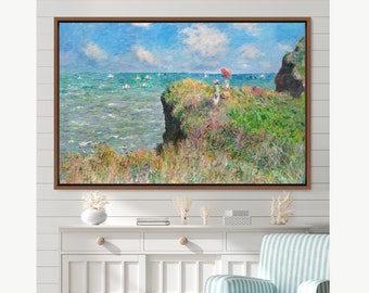 Claude Monet Framed Canvas | Cliff Walk at Pourville, Frame Large Wall Art, Fine Art, Green Art, Vintage Art, Minimalist Art,Gift,Wall Decor