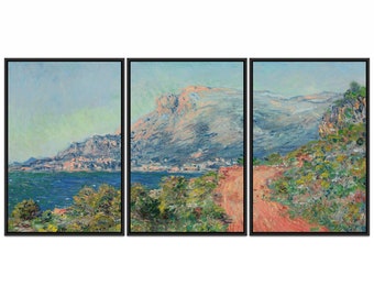 Claude Monet 3 Piece Canvas Wall Art Set | the Red Road Near