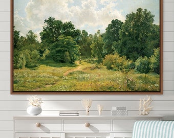 Framed Canvas Oil Painting Landscape Wall Art, Nature Framed Large Gallery Art, Green Art, Vintage Art, Minimalist Art, Gift, Wall Decor