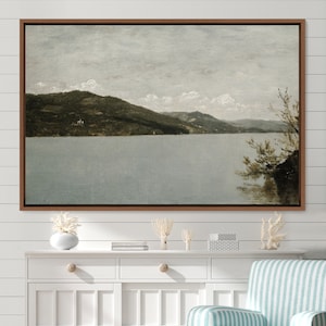 Framed Canvas Landscape Wall Art, Antique Lake Framed Print, Rustic Decor Framed Large Gallery Art, Vintage Art, Green Art, Minimalist Art