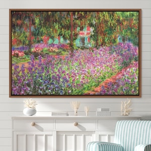Claude Monet Framed Canvas Print | The Artist&#39;s Garden at Giverny, Frame Large Wall Art,Green Art,Vintage Art,Minimalist Art,Gift,Wall Decor