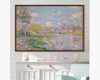 Claude Monet Framed Canvas | Spring by The Seine, Frame Large Wall Art, Fine Art, Modern Art, Vintage Art, Minimalist Art,Gift,Wall Decor