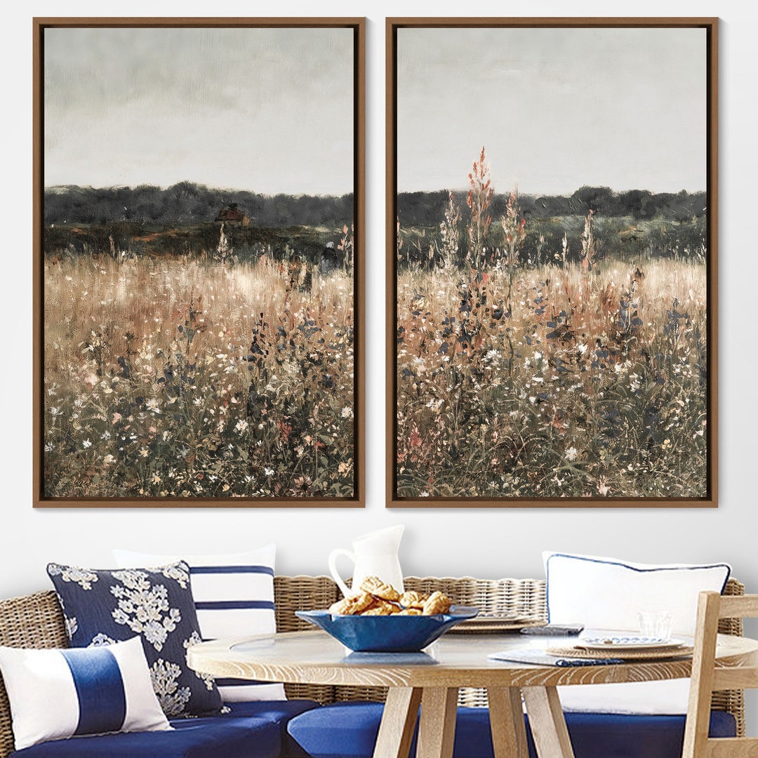 2 Piece Canvas Wall Art Set, Landscape Wall Art Wildflower Field Oil ...