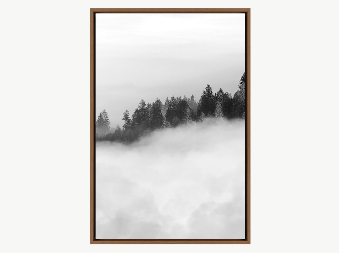 Black and White Misty Forest Nature Canvas Art Print, Mountain Wall Art ...